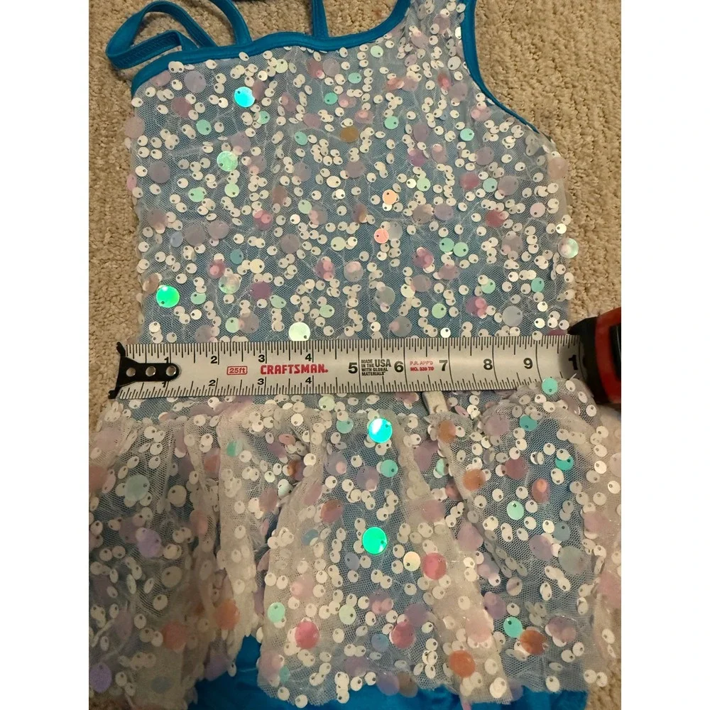 Weissman‎ Kids Large Iridescent Sequin Blue Dance Costume + Pants & Accessories